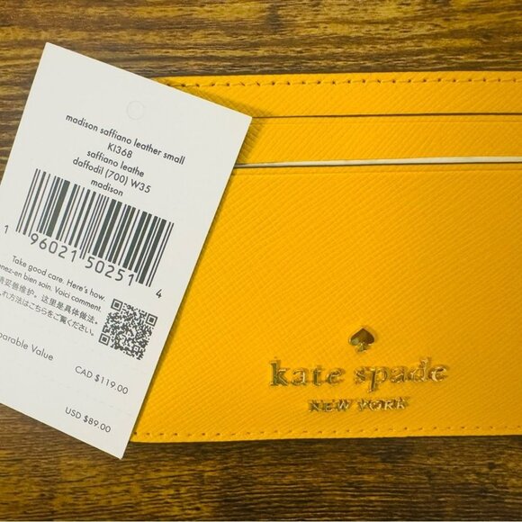 Kate Spade Madison Small Slim Card Holder in yellow Daffodil-NWT - Picture 6 of 7
